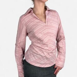 Vero Moda pink striped collared blouse runched figure flattering details